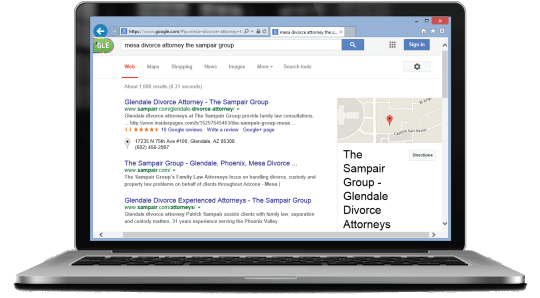 Google keyword search of “mesa divorce attorney the sampair group”