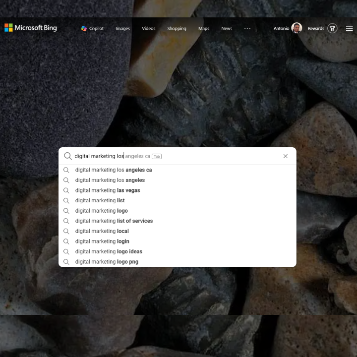Google keyword search of “digital marketing los angeles autosuggesting”